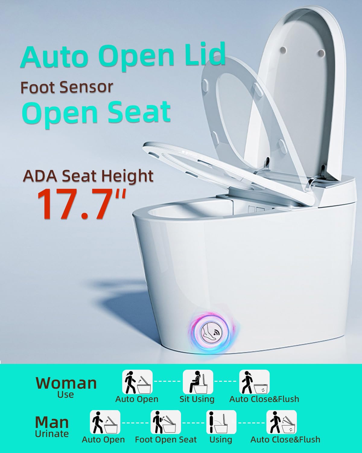 EPLO X9 Smart Toilet with Foam Dispenser, Auto Open/Close, ADA Comfort Height, Auto Flush, Blackout can Flush, Heated Seat,One Piece Elongated Bidet Toilet with Tank Built in,1000 Gram MaP Flush Score