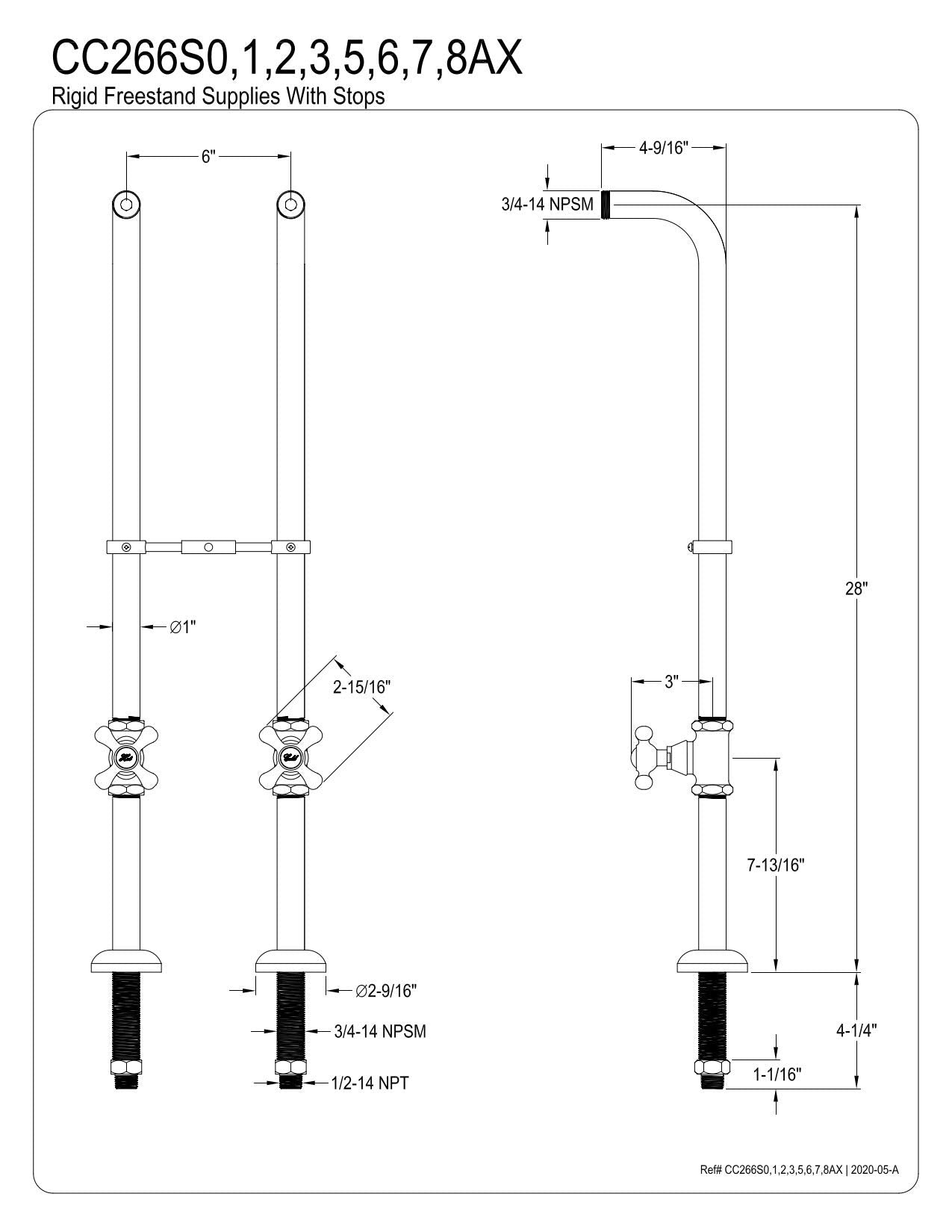Kingston Brass CC266S1AX Freestanding Supply Line Package, Polished Chrome