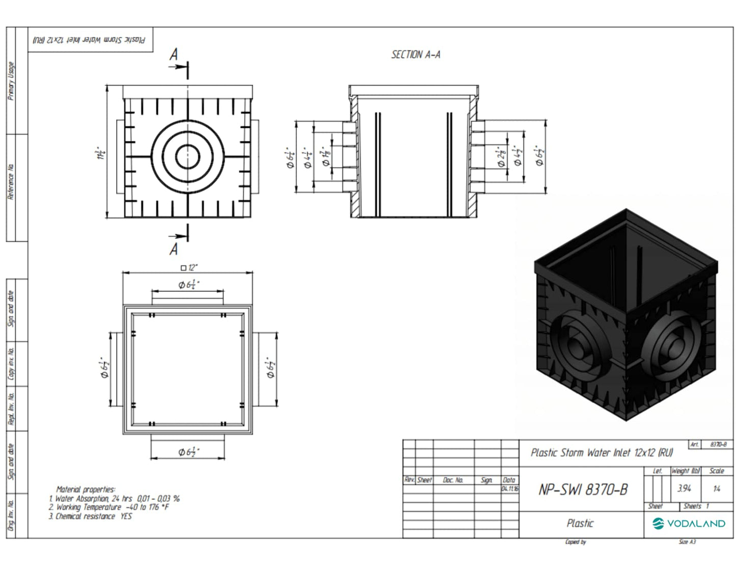 Vodaland - 12x12 Catch Basin Stainless Steel ADA/Heel Proof Grating Package with Debris Basket Included!