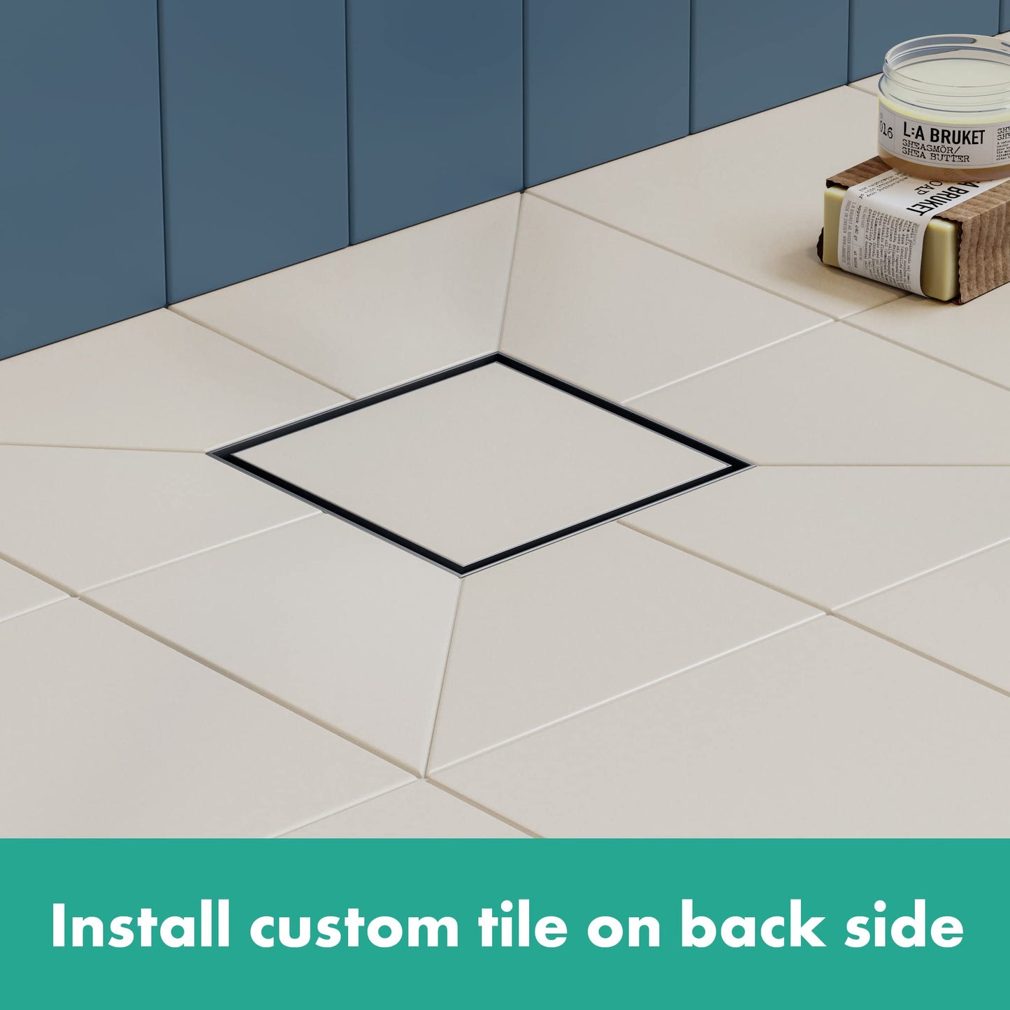 hansgrohe RainDrain Rock Square Shower Drain Set with Rough and in Nature Stone, Stainless Steel Shower Floor Drain
