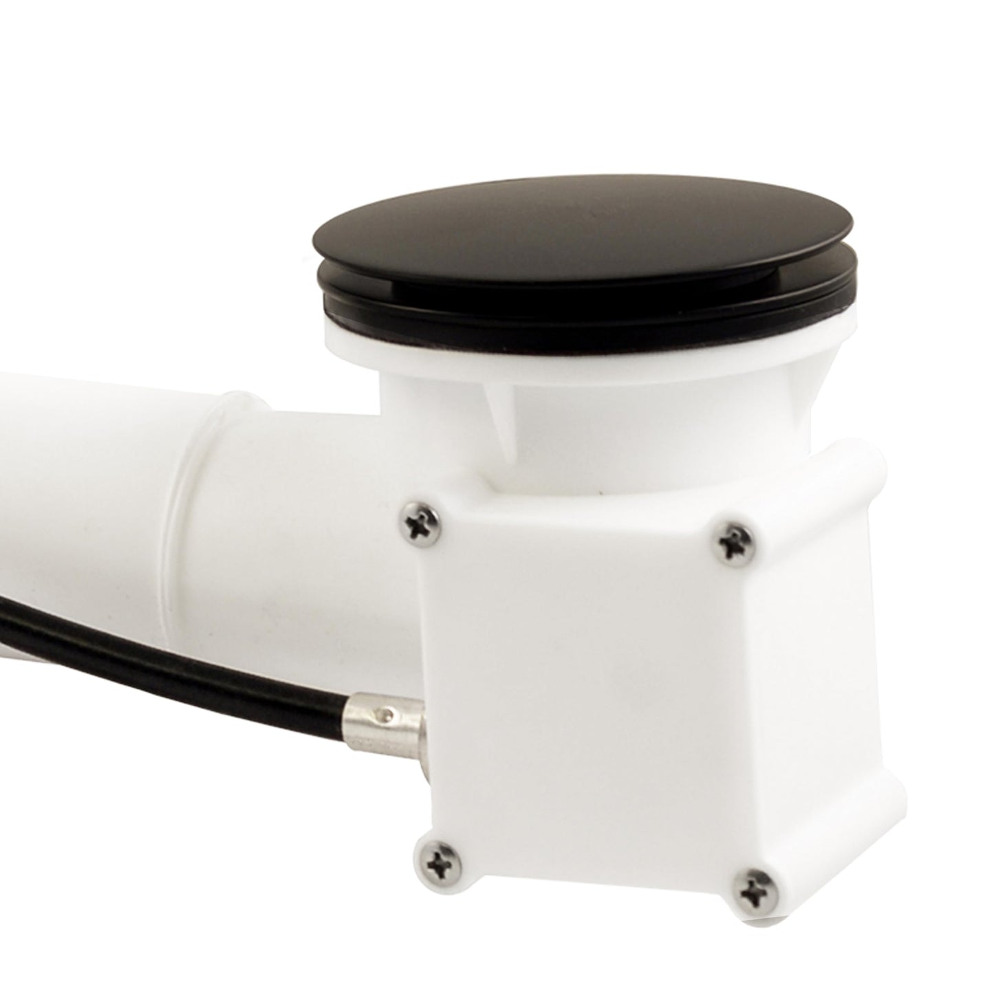 Westbrass A50P35TLE-62 35" Cable Drive Bath Drain Trim Kit with Rotary Overflow Cover Knob, European Stopper and Poly Tubular Pipes, Matte Black
