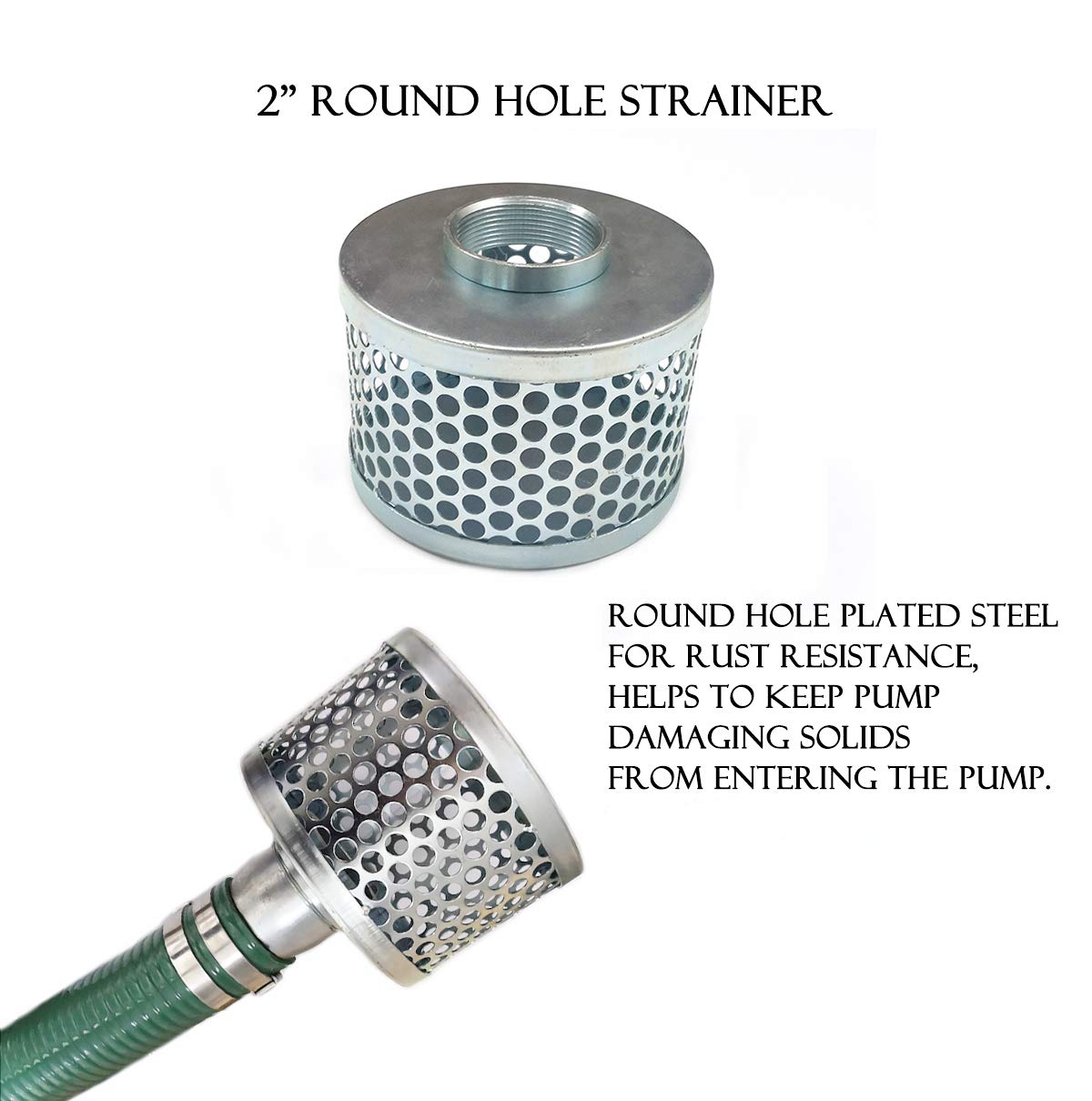 Eastrans Discharge Hose Pump Kit Includes 2" x 50' Blue PVC Backwash Hose & 2" x 20' Green PVC Suction Hose with Aluminum Camlock Fittings, Steel Round Hole Suction Strainer and Cam and Groove Adapter