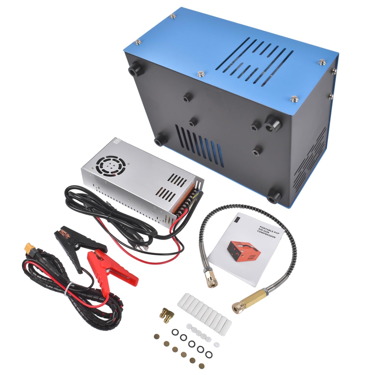 PCP Air Compressor 4500PSI/30Mpa, 12V DC/110V AC High Pressure Air Pump with Built-in Converter, Water/Oil-Free with Oil-Moisture Filter, for PCP Air Rifle Pistol Paintball Scuba Tank, Blue Mixizap