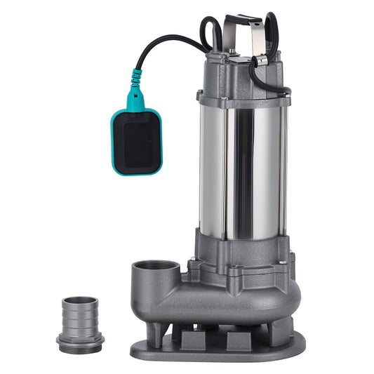 1.5 HP 6600 GPH Submersible Sewage Pump, Heavy Duty Cast Iron Effluent Pump with Automatic Tethered Float Switch, Sump Pump for Sump Basin, Basement, Residential