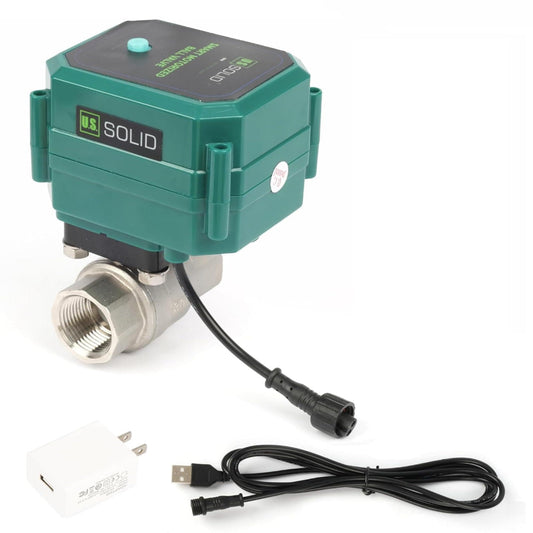 U.S. Solid 1" Smart Motorized Ball Valve - NSF Certified 304SS Remote App Mobile-control Electrical Ball Valve with Manual Switch, Plug Connection