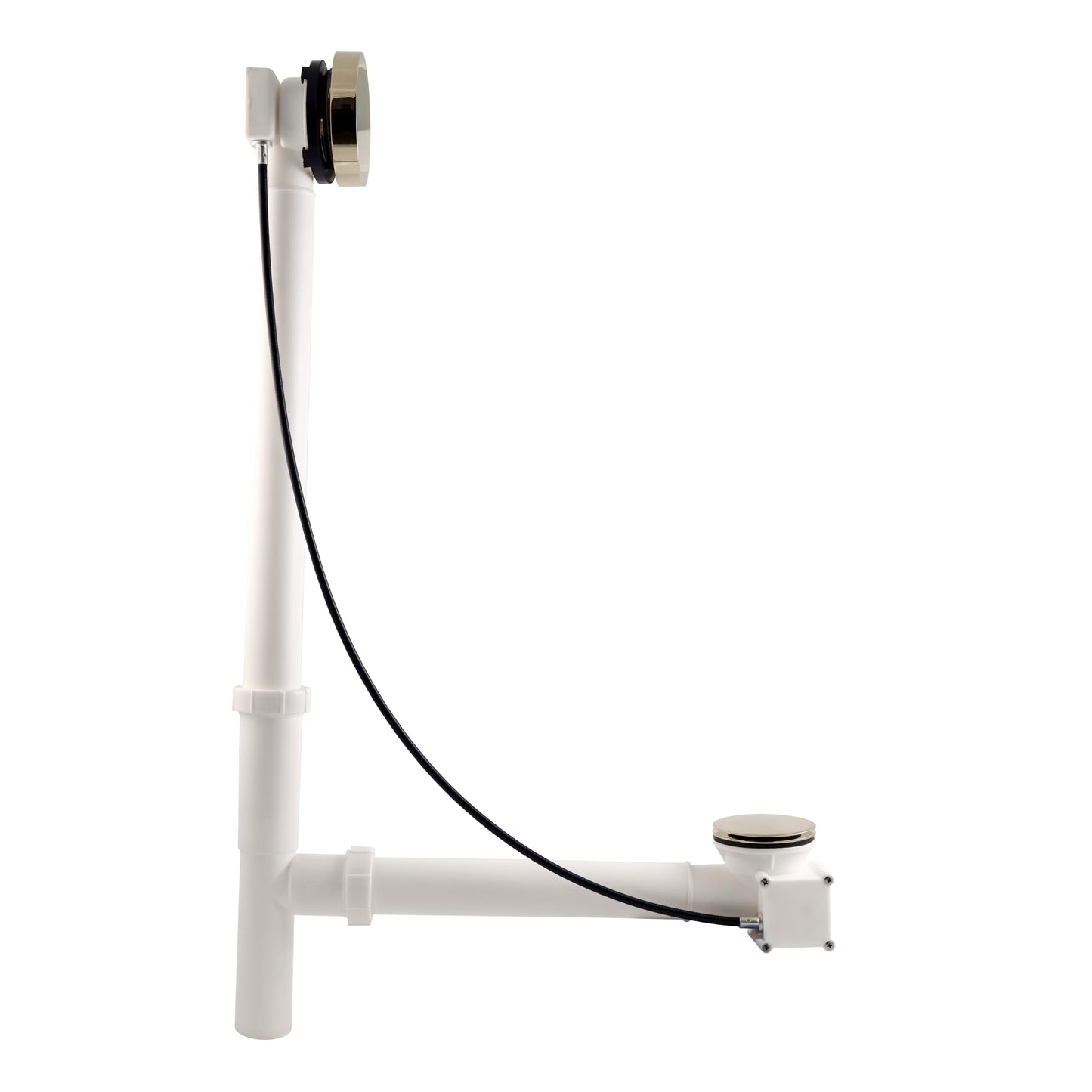 Westbrass A50P27TLERE-05 27" Cable Drive Bath Drain Trim Kit with Rotary Overflow Cover Knob, Pop-Up Stopper and Poly Tubular Pipes & Fittings, Polished Nickel