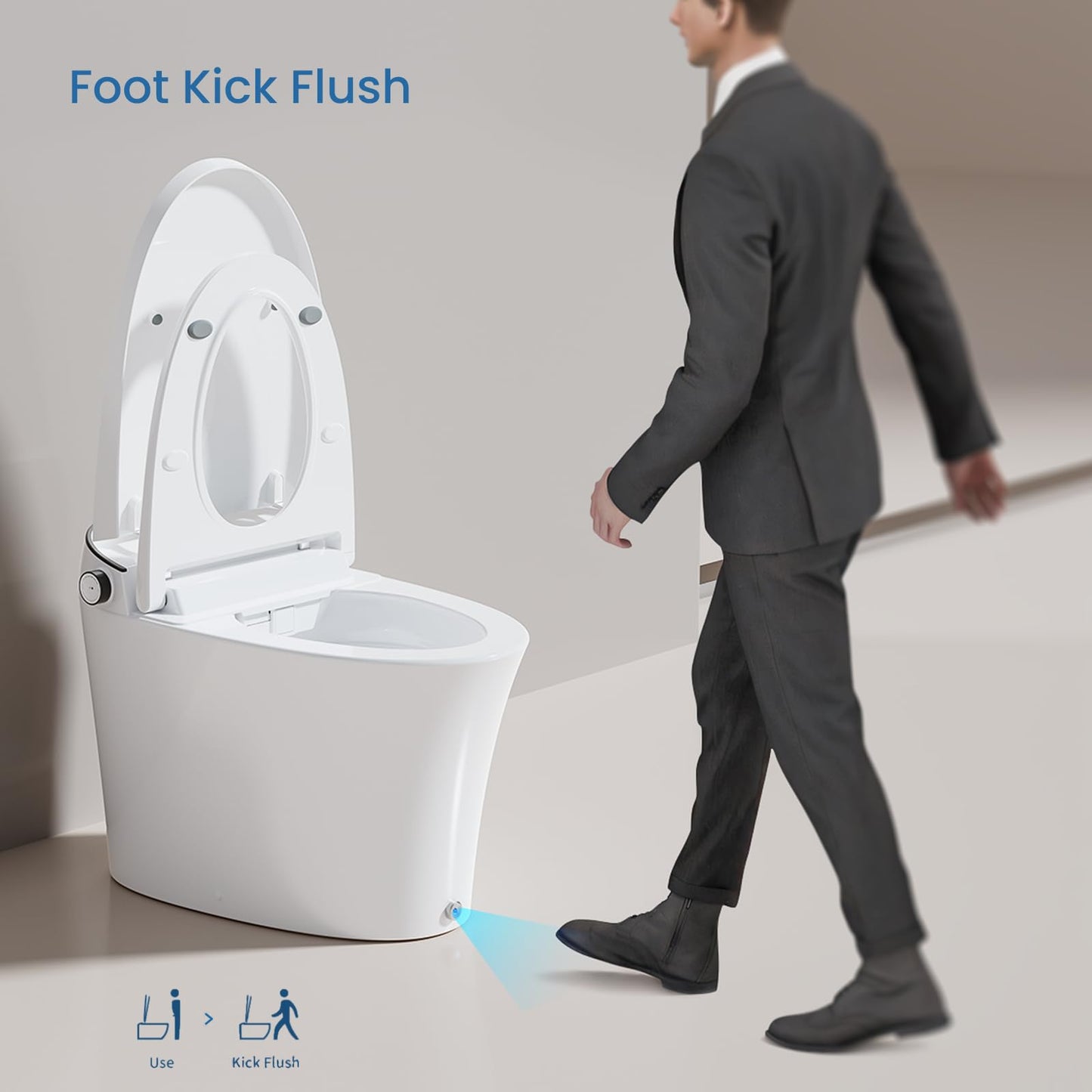 AKNIRL Smart Toilet with Bidet Built in, Luxury Bidet Toilet with Tank, Foam Dispenser for Self-Cleaning Shield, Heated Seat, Instant Warm Water & Dryer, Pump-Assist & Kick Flush, Digital Display