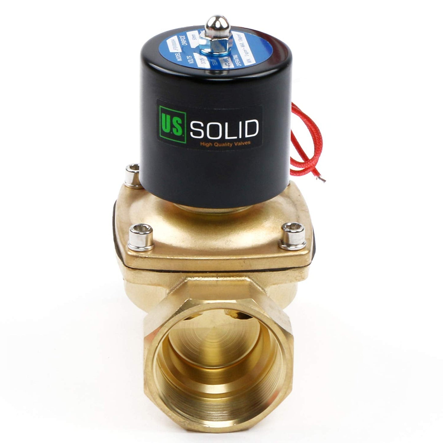 U.S. Solid 1 1/2" Solenoid Valve - 12V DC Brass Electric Solenoid Valve, Normally Closed, Viton Seal