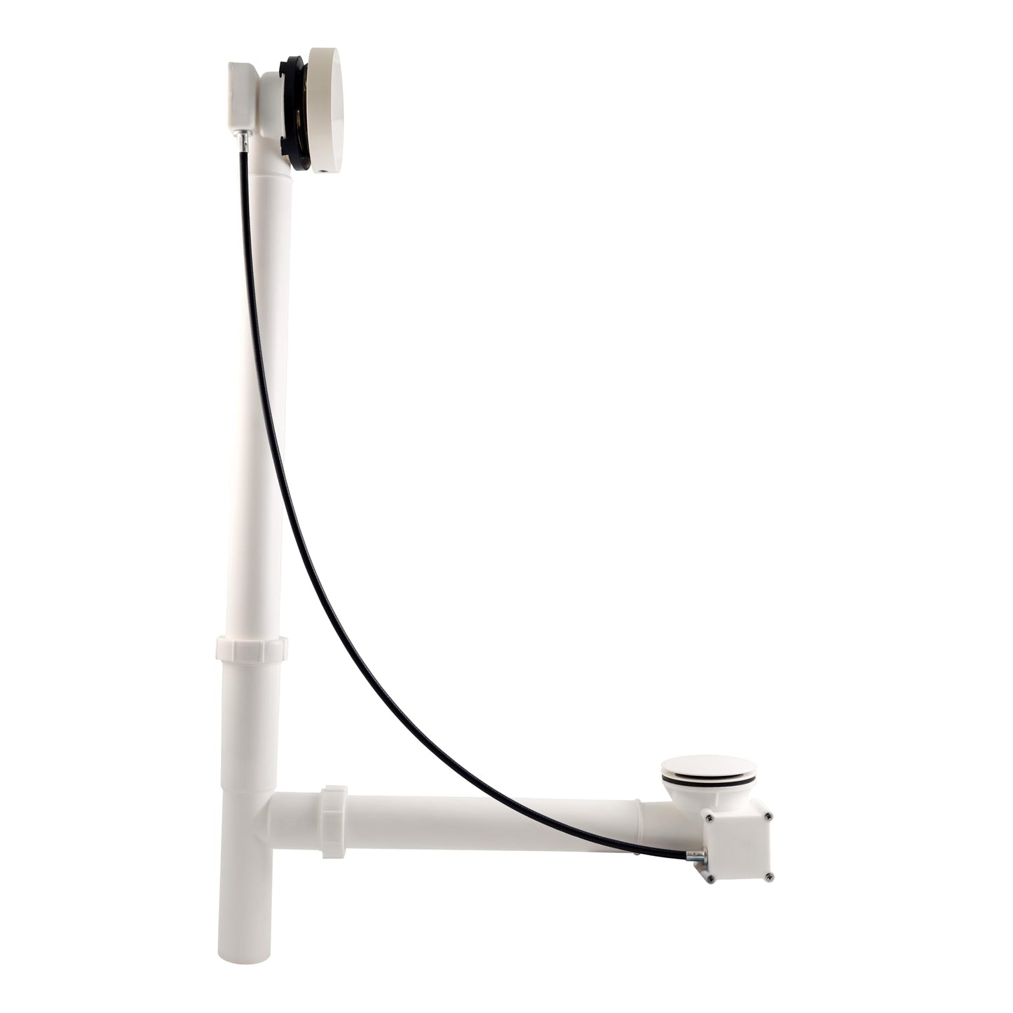 Westbrass D50P27TLERE-50 27" Cable Drive Bath Drain Trim with Rotary Overflow Cover Knob, Pop-Up Stopper and Poly Tubular Pipes & Fittings, Powder Coat White
