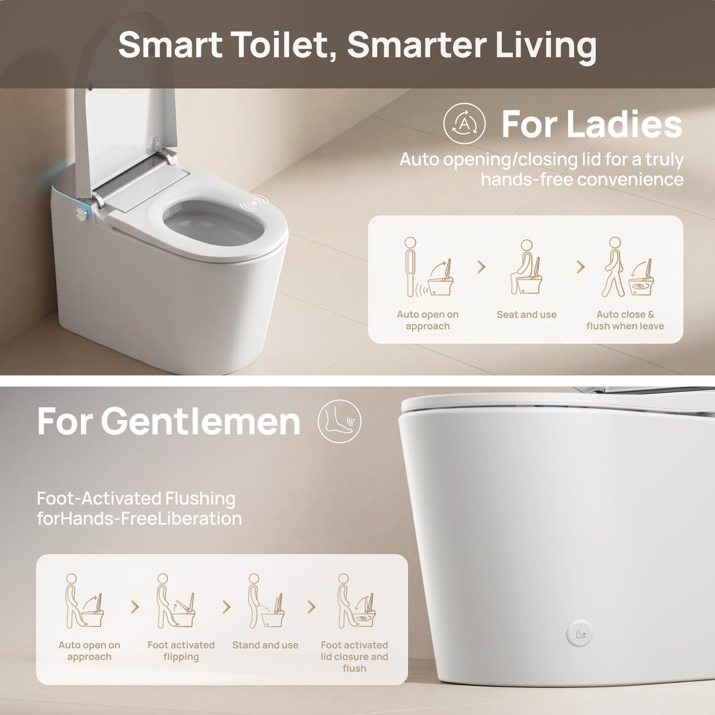 Smart Toilet with Bidet Built-in: Gentle Wash Bidet Toilet with Dryer, Dual Flush One Piece Toilet with Child Mode, Foam Shield, Heated Seat, Foot Sensor, UV-C Night Light, Pre-wet, Auto Lid/Seat