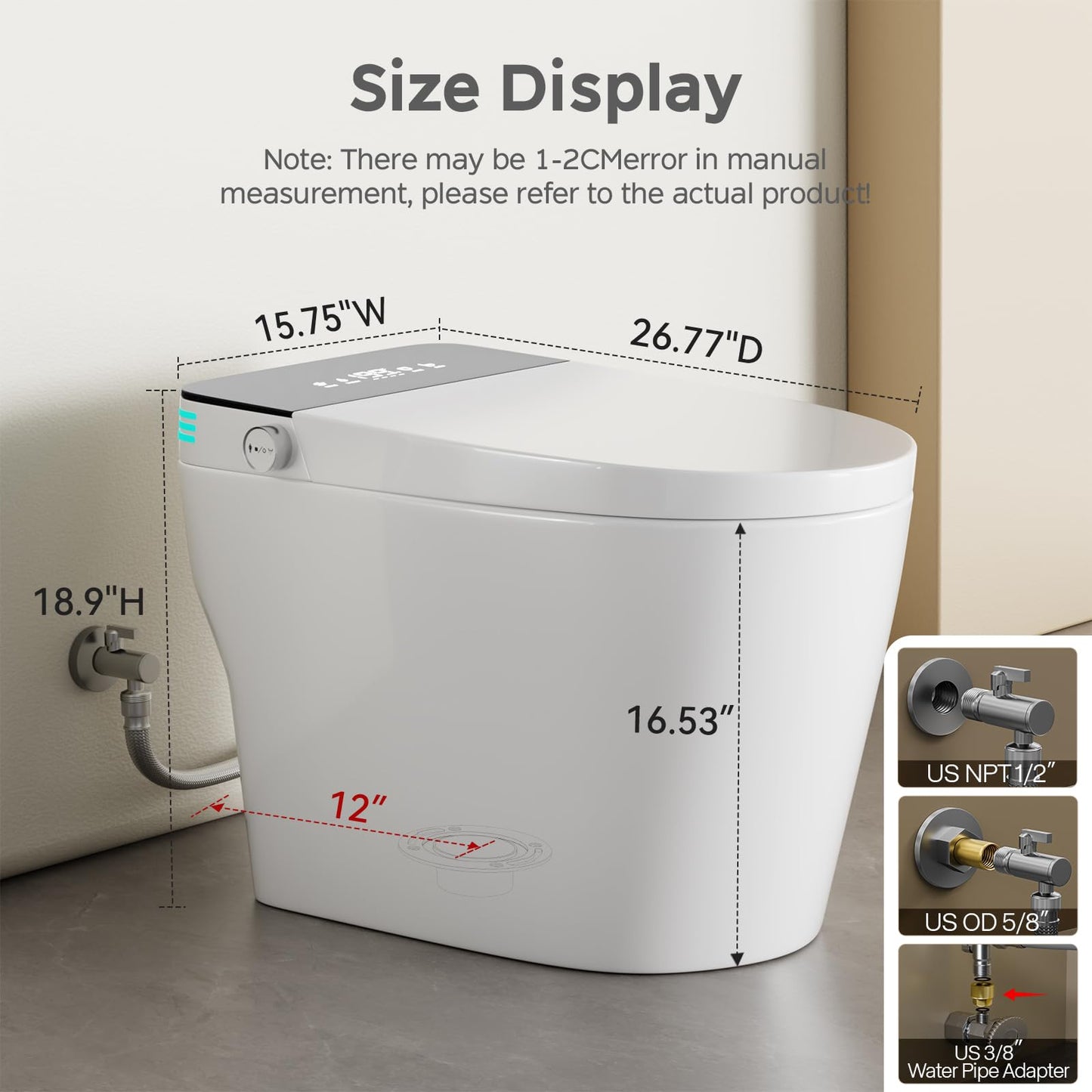 WITMYA Smart Toilet with Bidet Built In, One Piece Bidet Toilet with Auto Dual Flush, Foam Shield, Modern Elongated Tankless Toilet with Foot Sensor, Heated Bidet Seat, Warm Water & Dryer,LED Display