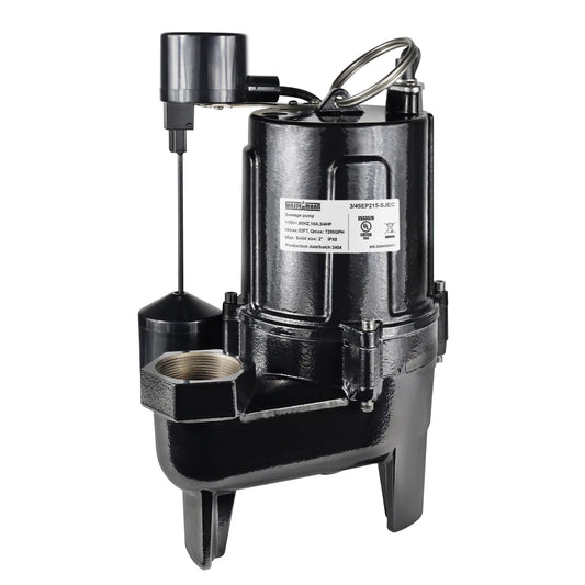 WASSERMANN 3/4 HP Sewage Pump 2 inch Discharge with Auto Float Switch, 115V 7200 GPH Cast Iron Submersible Sewage Pump, Sump Pump for Basement Sump Basin Sewer Well 2" NPT Discharge with 10 FT Cable