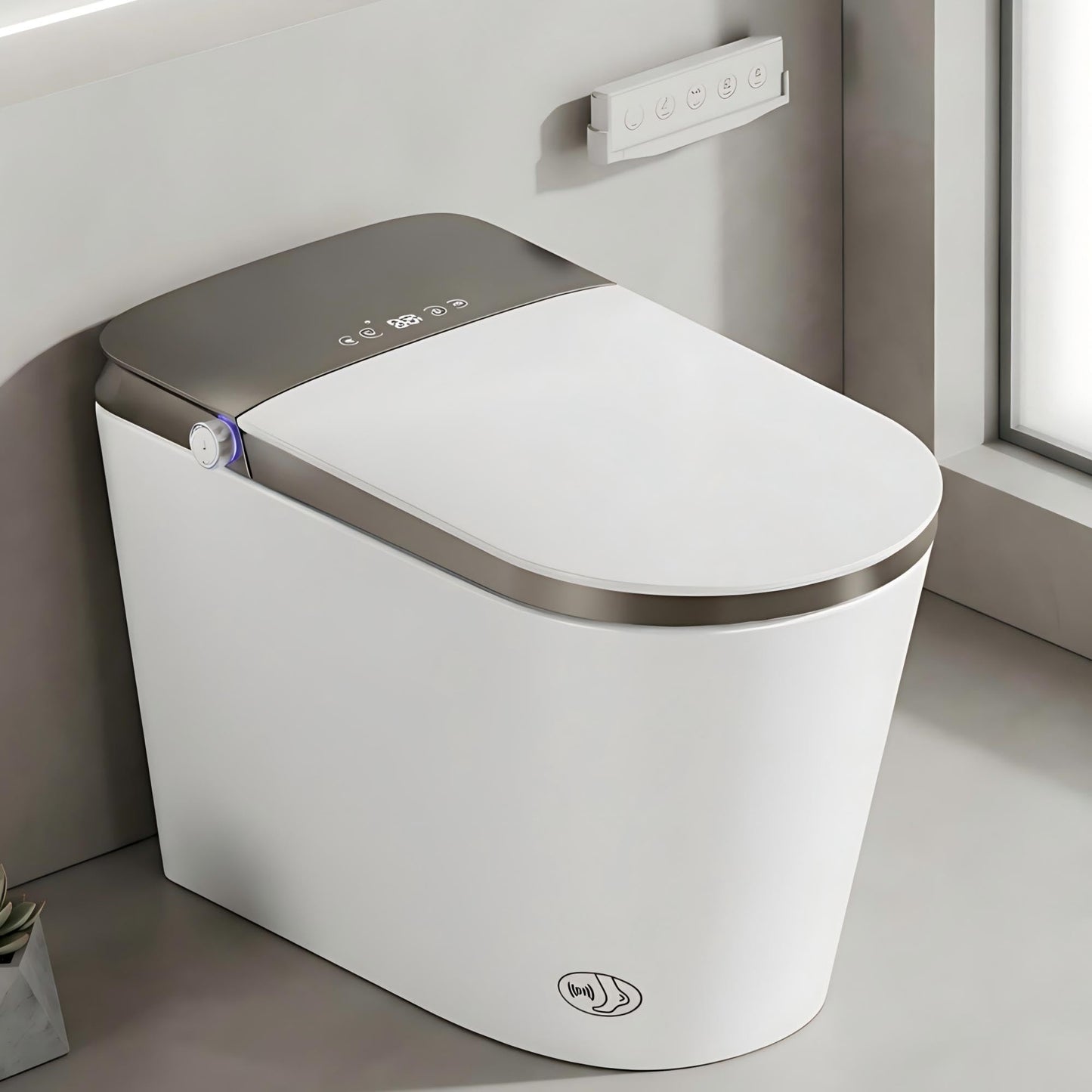 EchosLife Smart Toilet with Bidet Built In, Auto Open/Close Lid & Seat, Microwave Sensor, Auto Flush, ADA Comfort Height One Piece Elongated Toilet with Tank, Heated Seat, Warm Water & Air Dryer