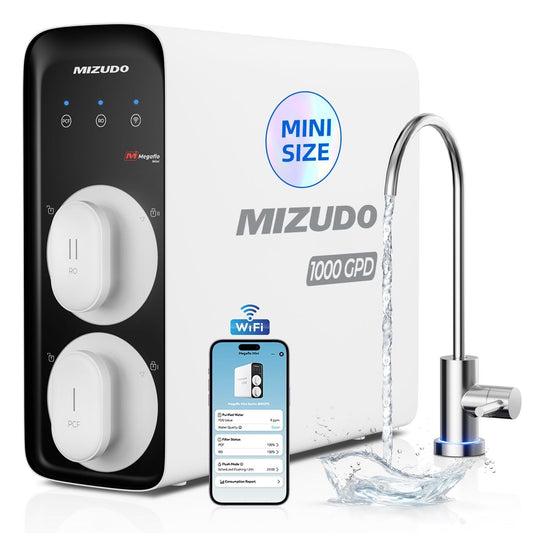 MIZUDO Reverse Osmosis System 8-Stage Tankless Reverse Osmosis Water Filter with APP Control, 3:1 RO Water Filtration System Under Sink,Mini Size 1000GPD, Smart WiFi, 36-Month Water Filter