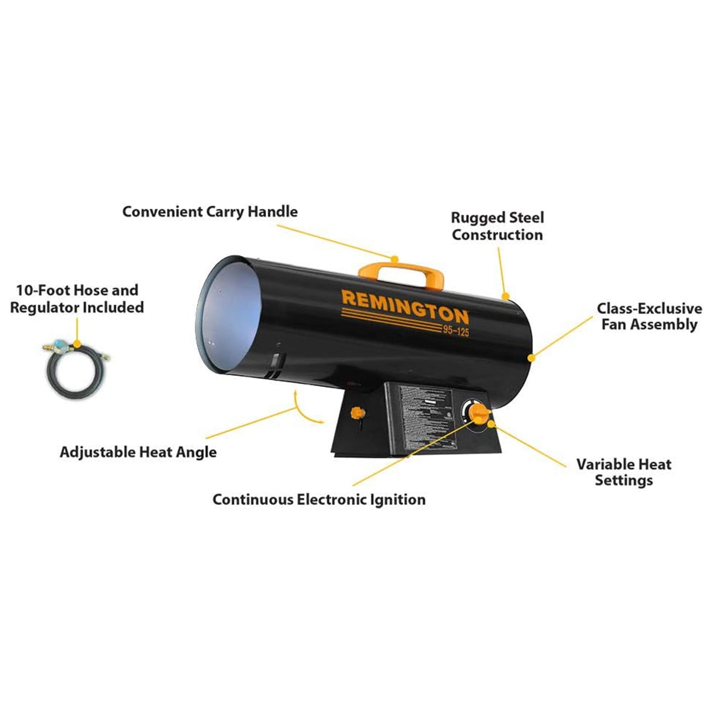 Remington 125,000 BTU LP Propane Forced Air Heater | For Warehouses, Construction Sites, and Workshops (REM-125V-GFA-O)