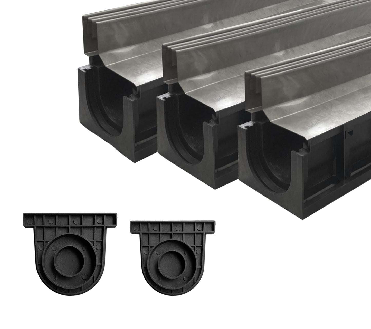 Natotela Slot Channel Drain with 304 Stainless Steel Grate-39.4Lx6.1Wx8.6H in. Deep Profile Trench Drain System for Landscaping,3 Pack Total Length 118.2in,A15 Hidden Drain Channel