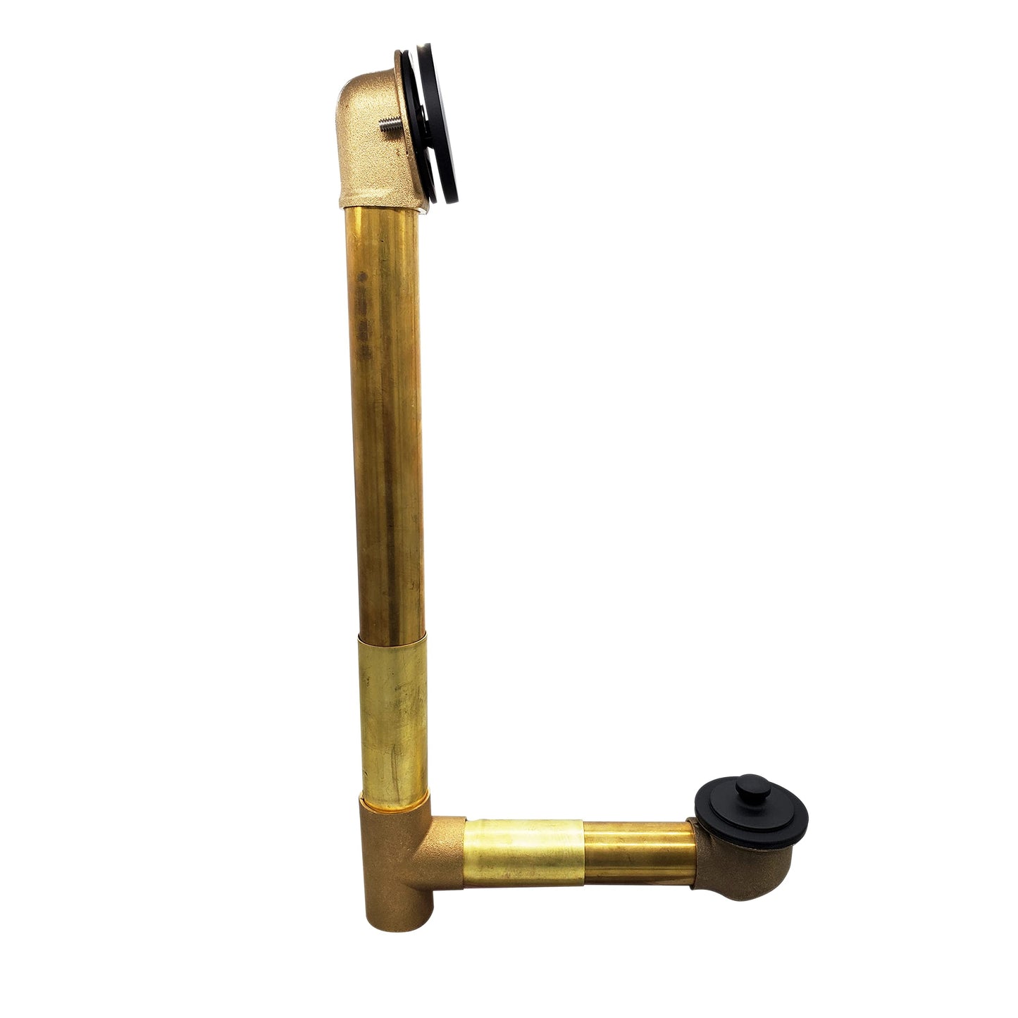 Westbrass 79417SWH-62 19" European Style Solder-In Brass Bath Waste Assembly with Twist & Close Drain and No-Hole Overflow, Matte Black
