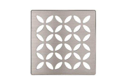 Schluter Kerdi-Drain Grate Kit with Integrated Slope Bonding Flange - Ideal for Bathroom or Wet Rooms - 4" Brushed Nickel Floral, Adjustable - KDIF4GRKEBTD5
