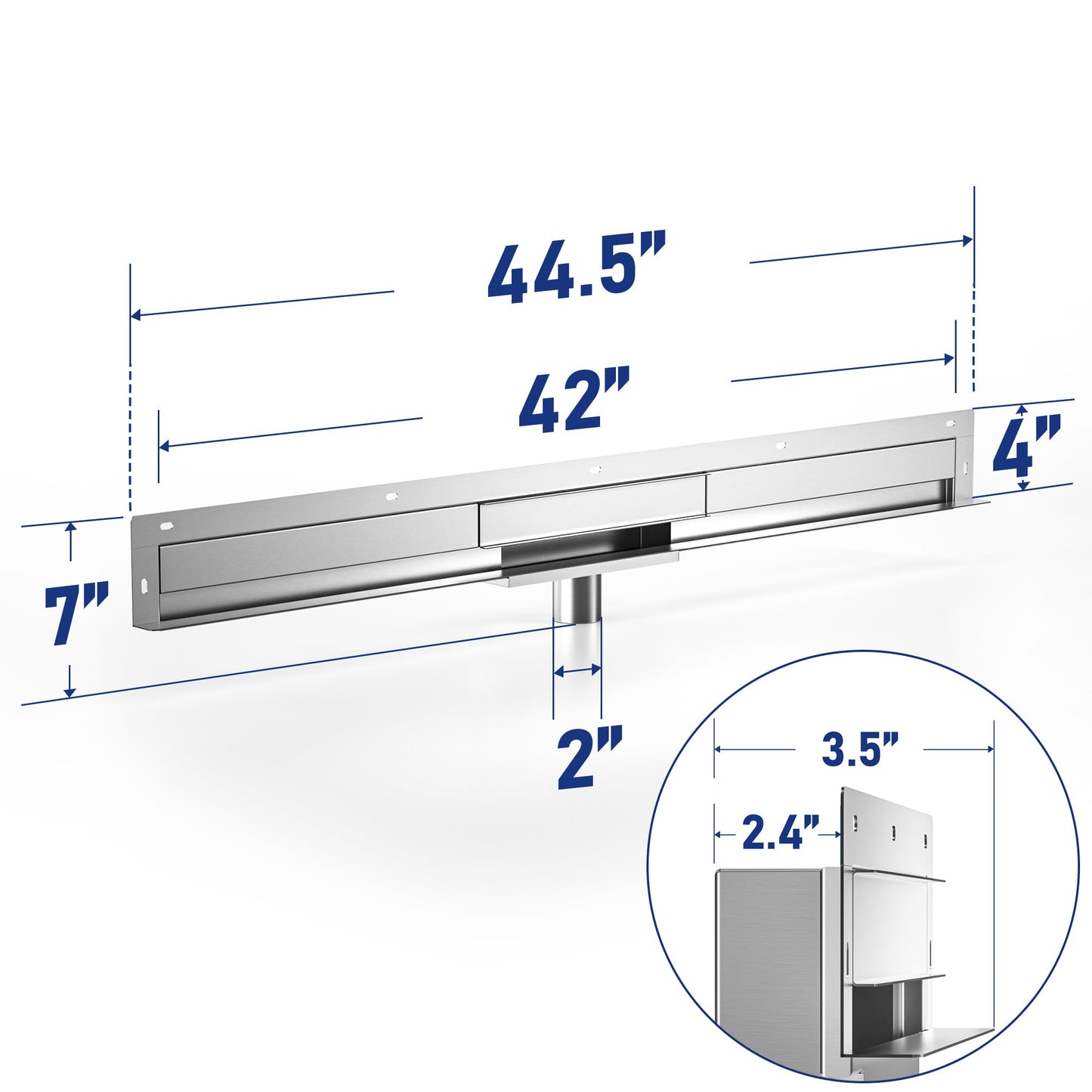 Bernkot Linear Wall Drain 42’’, 304 Stainless Steel Side Drain w/Tiled Grate & Hair Strainer, Brushed Tiled Shower Drain for Bathroom, CUPC Certified