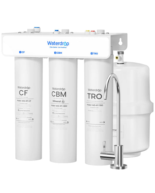 Waterdrop T3-T 220 GPD, Remineralization 7-Stage Reverse Osmosis System, 2:1 Pure to Drain, NSF/ANSI 372 Certified Water Filtration System, Under Sink RO Water Filter with Water Tank, No Power Needed