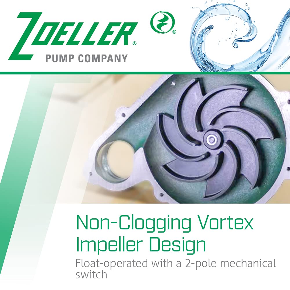 Zoeller Waste-Mate 267 Sewage Pump, 1/2 HP – Heavy-Duty Submersible Sewage, Effluent or Dewatering Pump