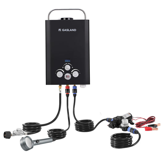 GASLAND CSA Certified Portable Water Heater with Pump Outdoor - 1.58GPM 6L Propane Tankless Instant On Demand Hot Water Shower for Camping & Camper, Includes 1/2" Twist-On Pipe Strainer,BE158BP60