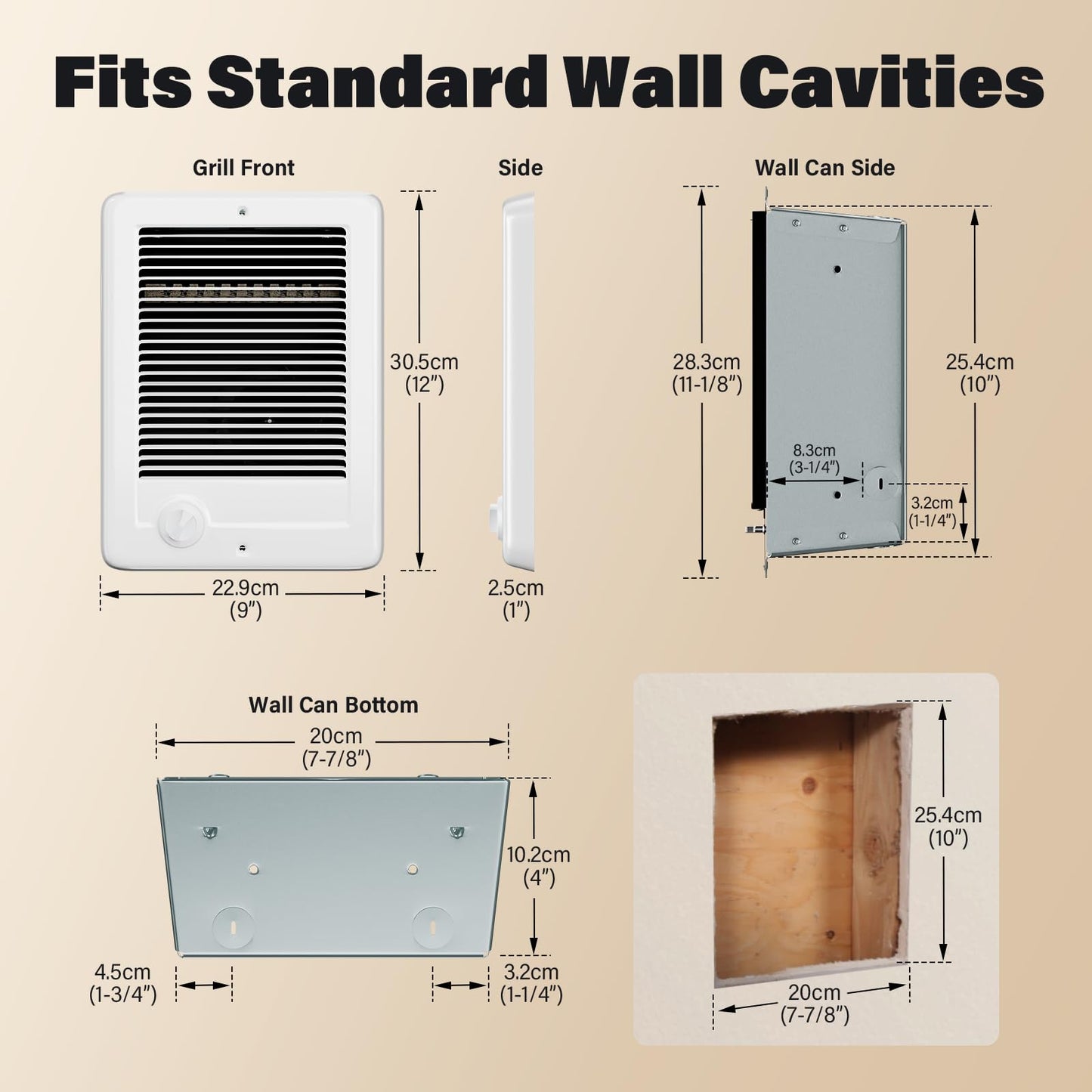 CSC152TW Electric Wall Heater with Thermostat (Part 67506) – 1500/1125W 240/208V 5120/3840 BTU, Dual-Power Recessed Heater with Quiet Fan, White for Medium/Large Spaces
