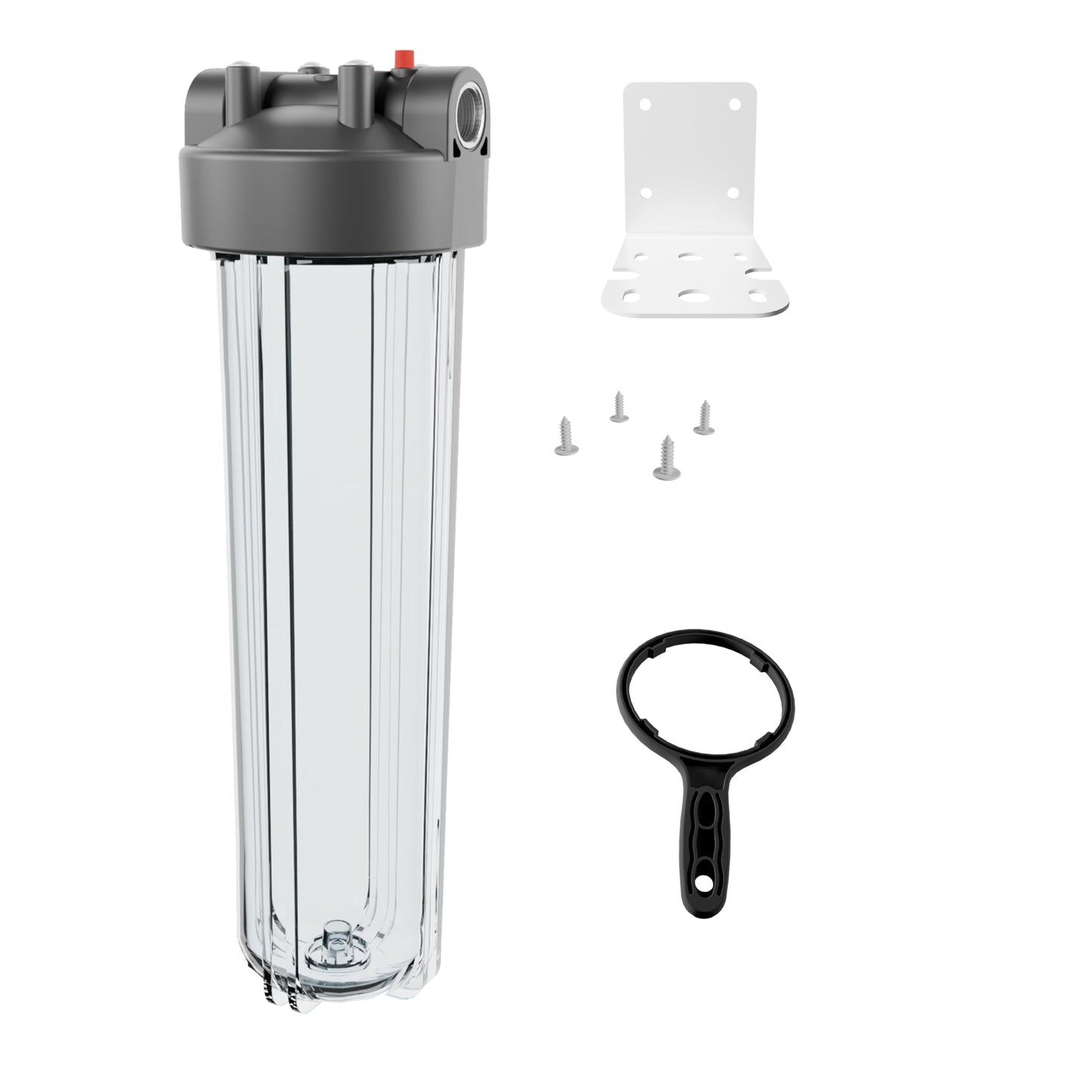 Purcooflow 20" x 4.5" Whole House Water Filter Housing – 1" NPT Stainless Steel Ports, Heavy Duty Clear Filter Sump – Double O-Ring Leak-Proof with Pressure Release Valve – Fits All 20x4.5 Filters