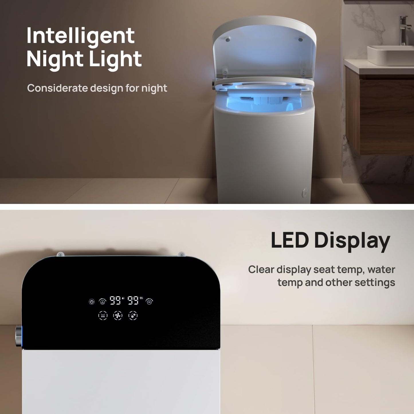 Smart Toilet with Bidet Built-in: Gentle Wash Bidet Toilet with Dryer, Dual Flush One Piece Toilet with Child Mode, Foam Shield, Heated Seat, Foot Sensor, UV-C Night Light, Pre-wet, Auto Lid/Seat