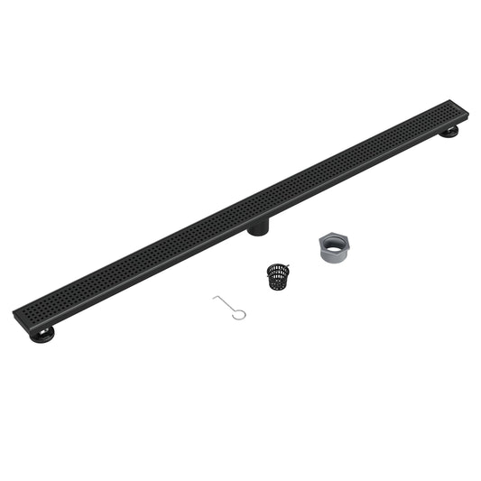 Neodrain 48-Inch Black Linear Shower Drain with Removable Quadrato Pattern Grate, heavy duty 304 Stainless Steel Rectangle Shower Floor Drain, linear drain with Leveling Feet,Hair Strainer,Matte Black