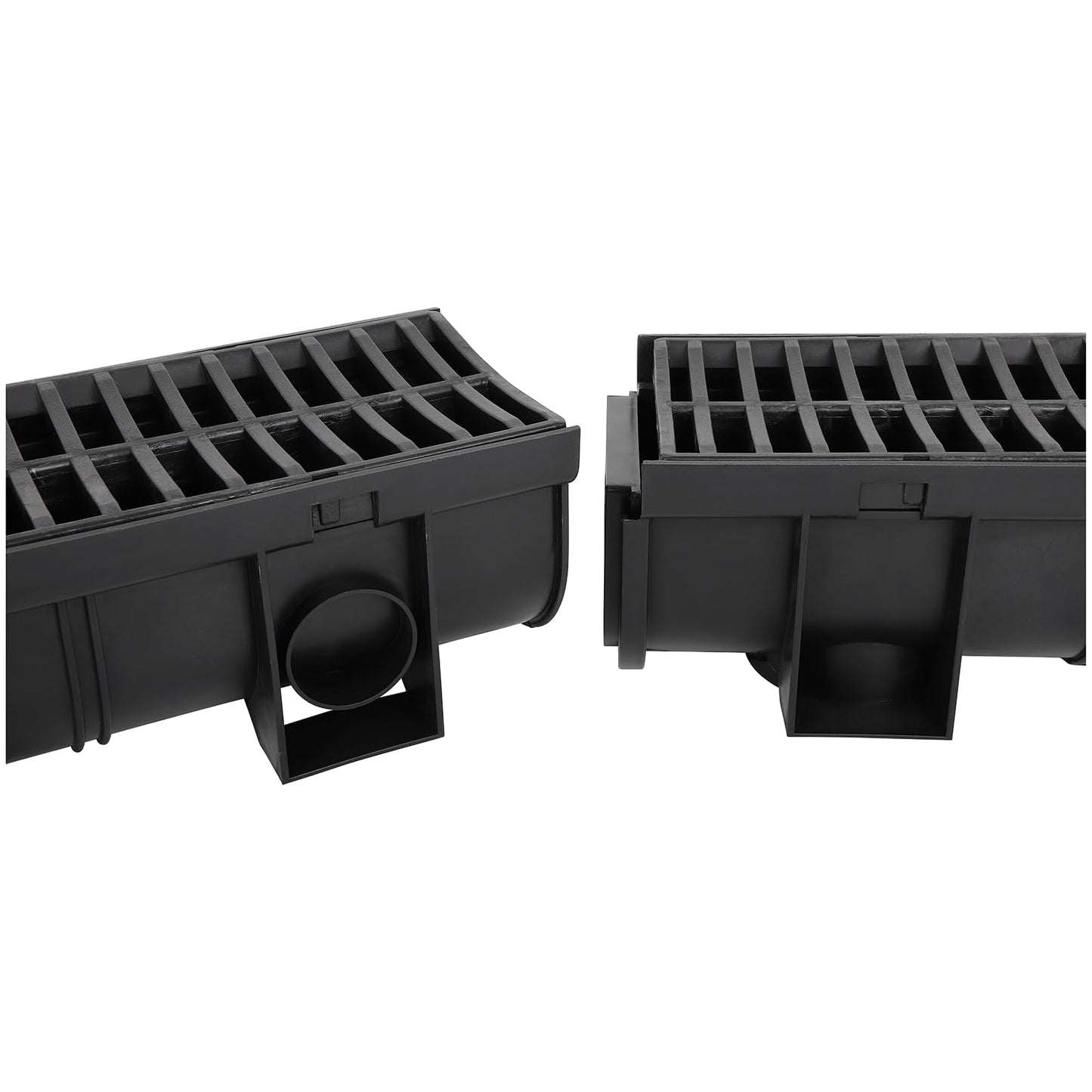 Trench Drain System with Plastic Grate, 6 Pack 5.9x5.1 Inch HDPE Channel Drain, Outdoor Trench Drainage for Driveway, Swiming Pool, Garden, Effortless Installation, Black