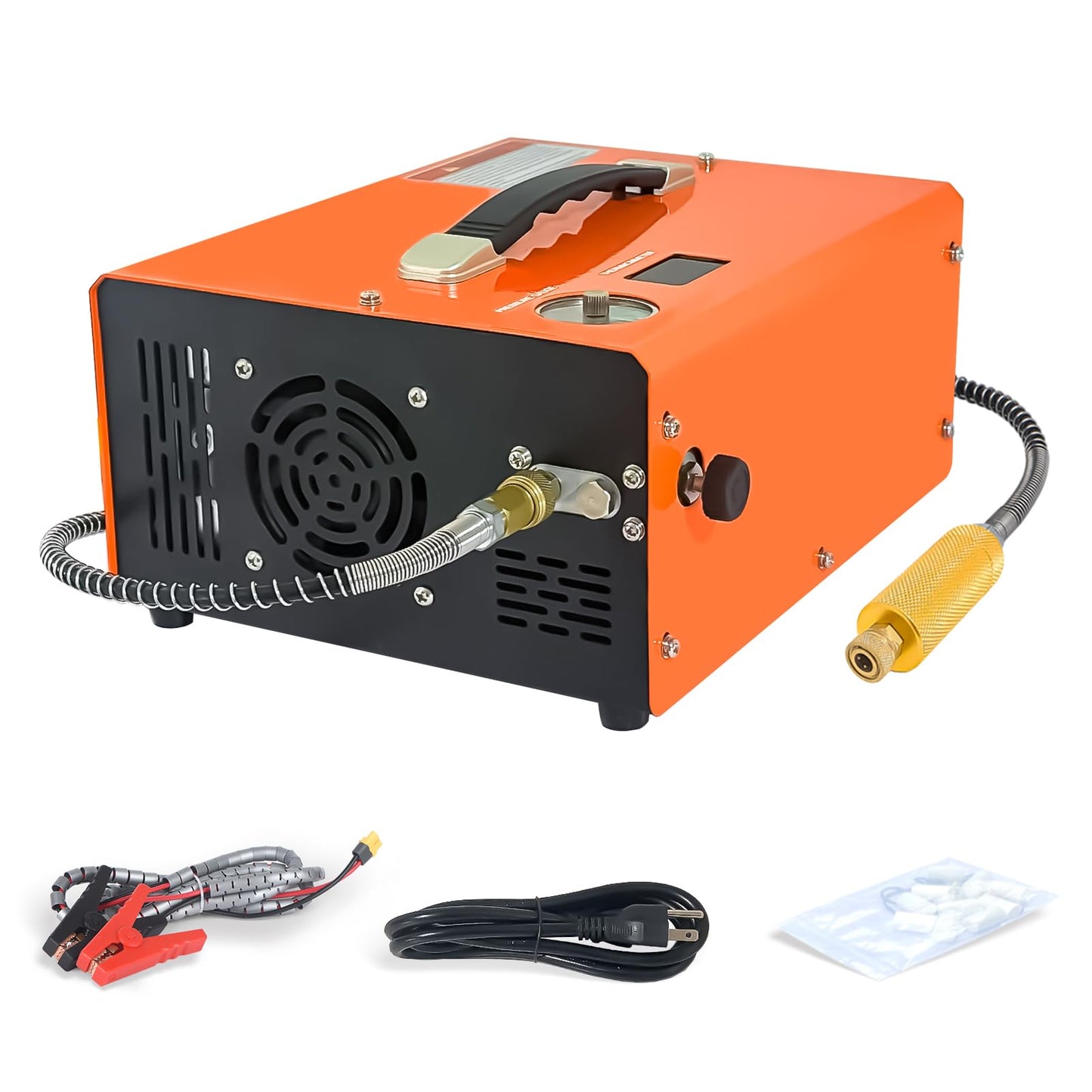 Nuoge PCP Air Compressor with Auto-Stop, Portable 4500Psi High Pressure Pump, Built-in Transformer, Oil-Free PCP Pump for Airgun Paintball Tank, 110V AC/12V DC