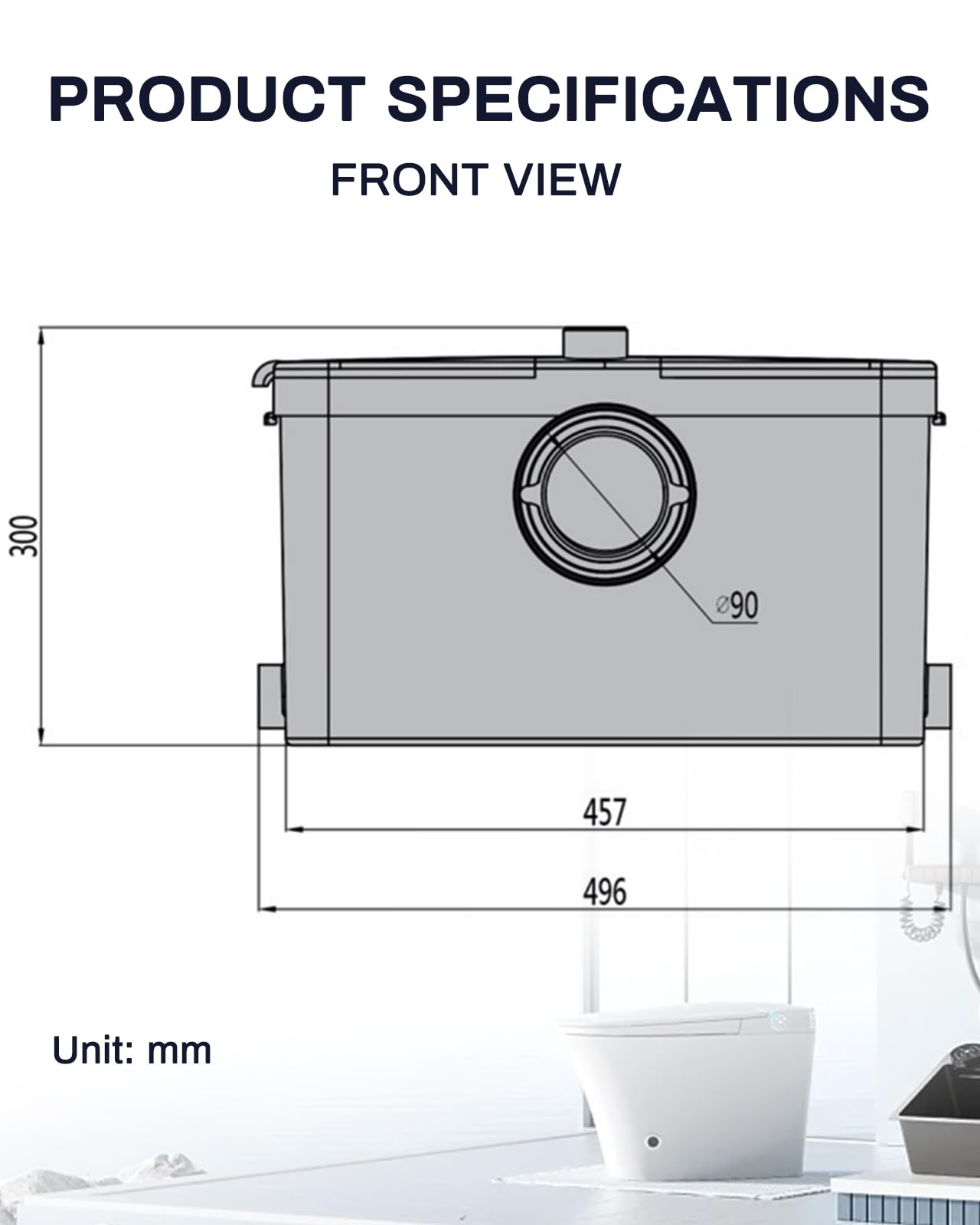 Crispaire 600W Macerator Sewerage Upflush Pump - 33Ft/328Ft, 170L/Min Flow for Basement Toilet, Sink, Shower, Kitchen, Laundry - 4 Water Inlets, Residential, 110V CE