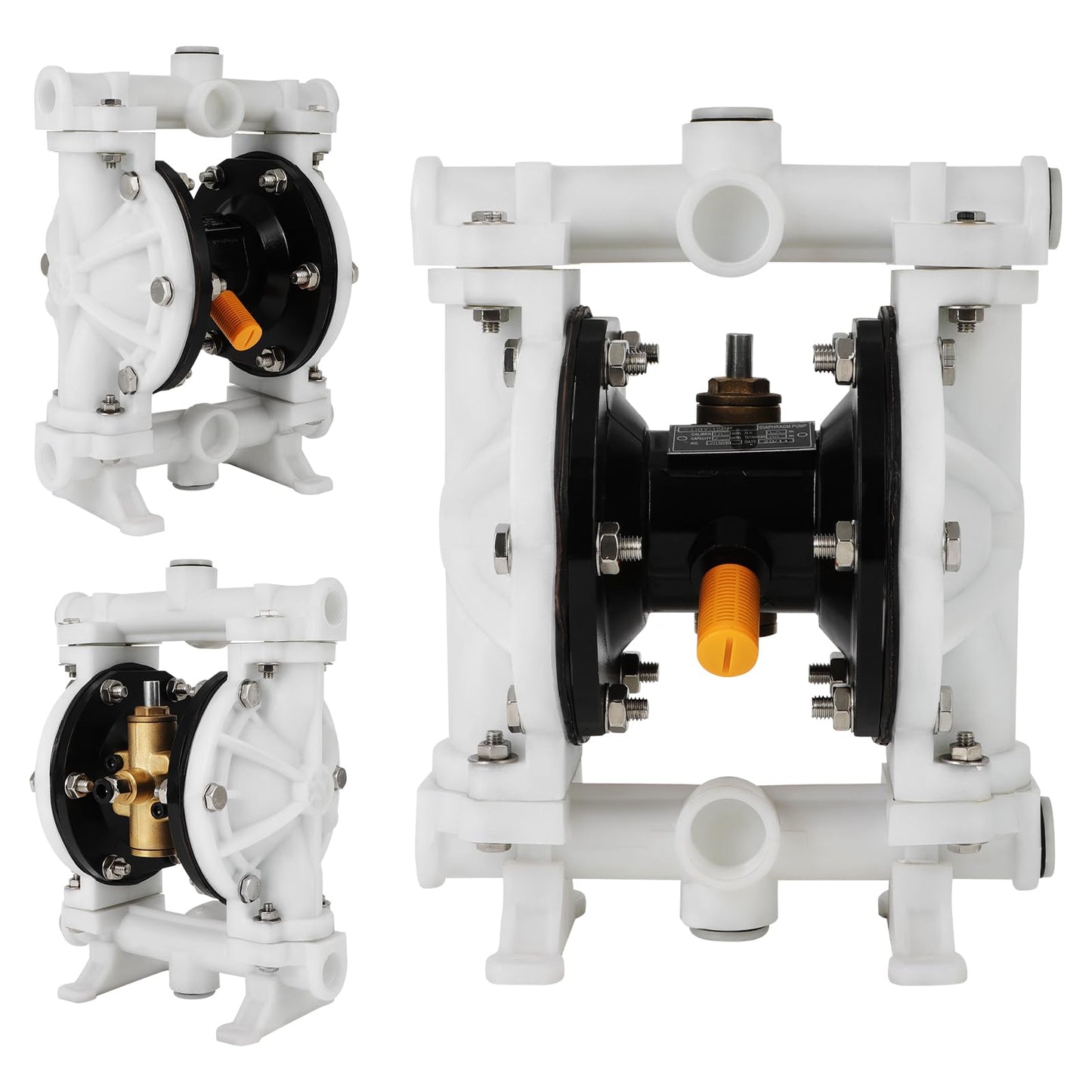 Air-Operated Double Diaphragm Pump, Pneumatic Waste Oil Transfer Pump for Chemicals, Polypropylene, Nitrile Rubber, and Stainless Steel (1/2 Inch Inlet)