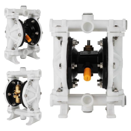 Air-Operated Double Diaphragm Pump, Pneumatic Waste Oil Transfer Pump for Chemicals, Polypropylene, Nitrile Rubber, and Stainless Steel (1/2 Inch Inlet)