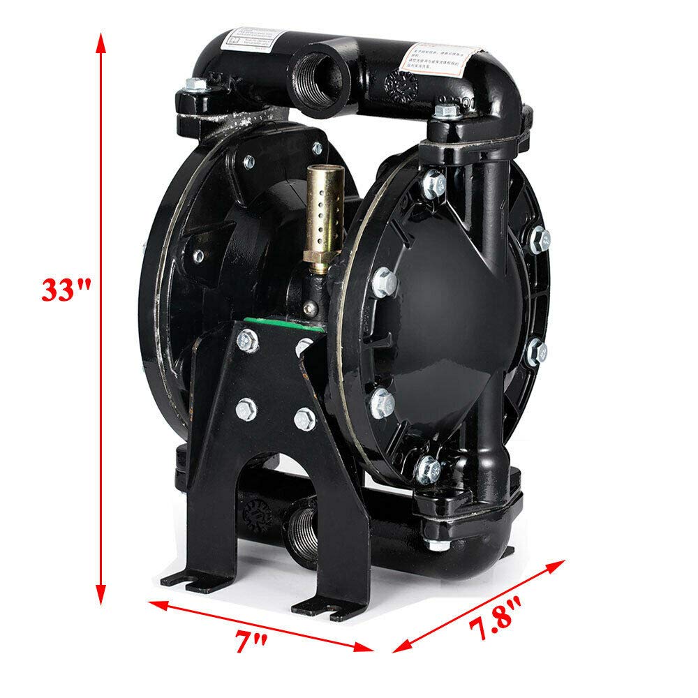 Cozyel Air-Operated Diaphragm Pump Double Diaphragm Pump 1 inch Inlet & Outlet, Dual Diaphragm Air Pump Aluminum 35 GPM Max 120PSI, QBY4-25L
