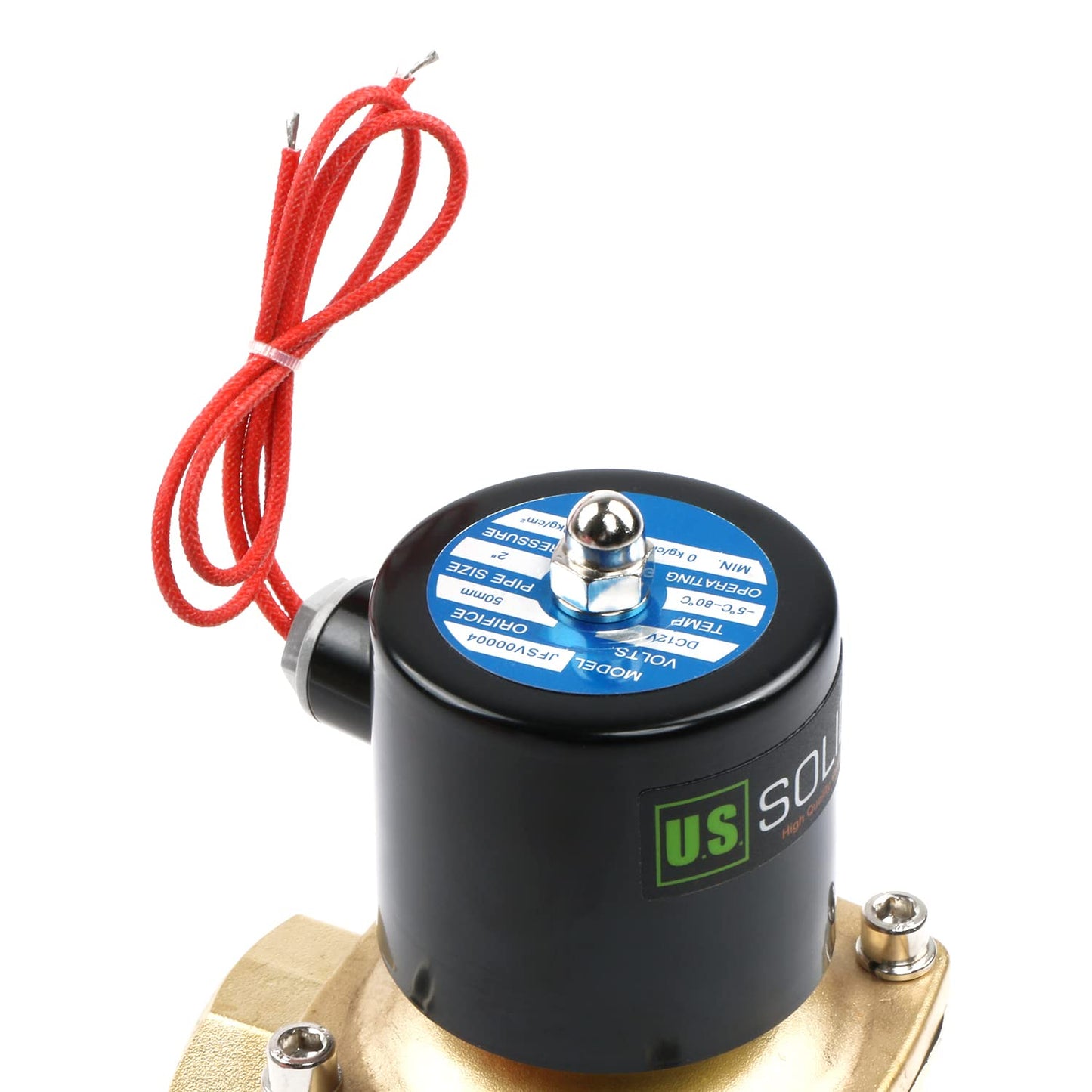 U.S. Solid 1 1/2" Solenoid Valve - 12V DC Brass Electric Solenoid Valve, Normally Closed, Viton Seal