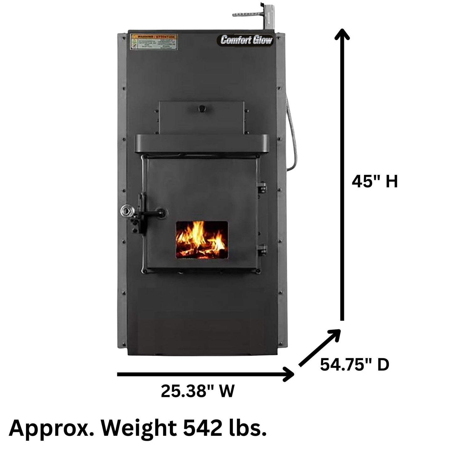 Comfort Glow Wood Furnace, Heats Up To 3,500 Sq Ft, Accepts 23" Logs, Cast-Iron Door, Dual 500 CFM Blowers