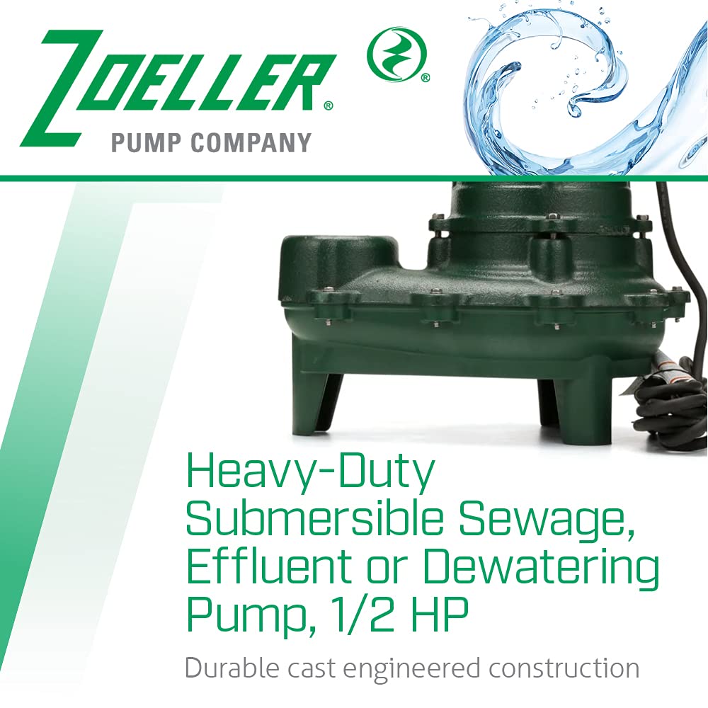 Zoeller Waste-Mate 267 Sewage Pump, 1/2 HP – Heavy-Duty Submersible Sewage, Effluent or Dewatering Pump