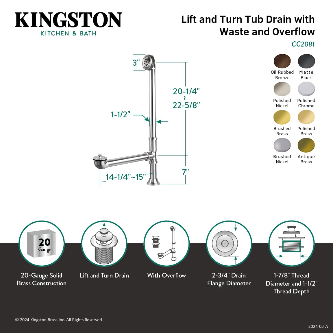 Elements of Design Essentials DS2081 Clawfoot Tub Waste and Overflow Drain, Polished Chrome