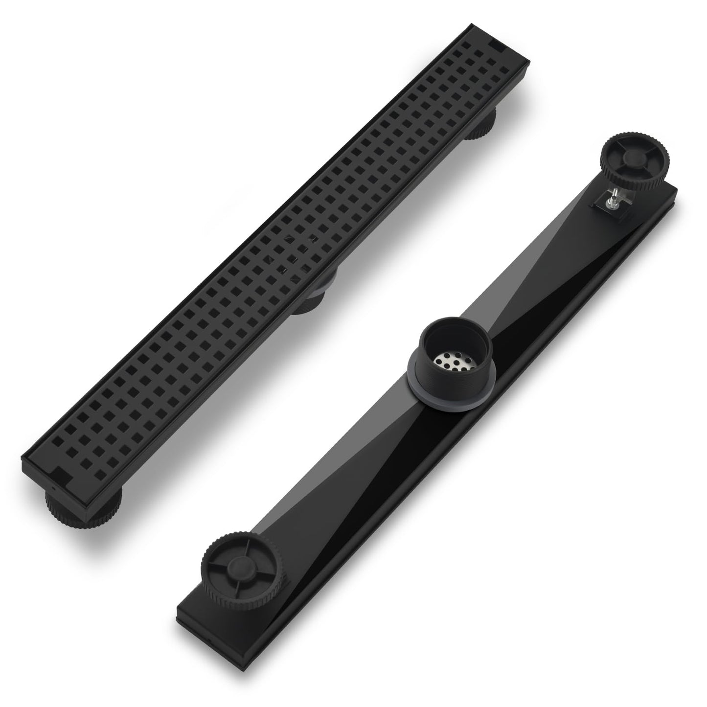 48 Inch Linear Shower Drain - Matte Black 304 Stainless Steel Rectangular Floor Drain with Adjustable Leveling Feet, Hair Strainer and Removable Grate