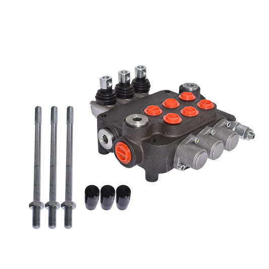 waltyotur Hydraulic Directional Control Valve, 3 Spool 21 GPM Hydraulic Loader Valve, SAE Ports, 3625PSI Double Acting Valve Directional Control Valve for Small Tractors Log Splitters