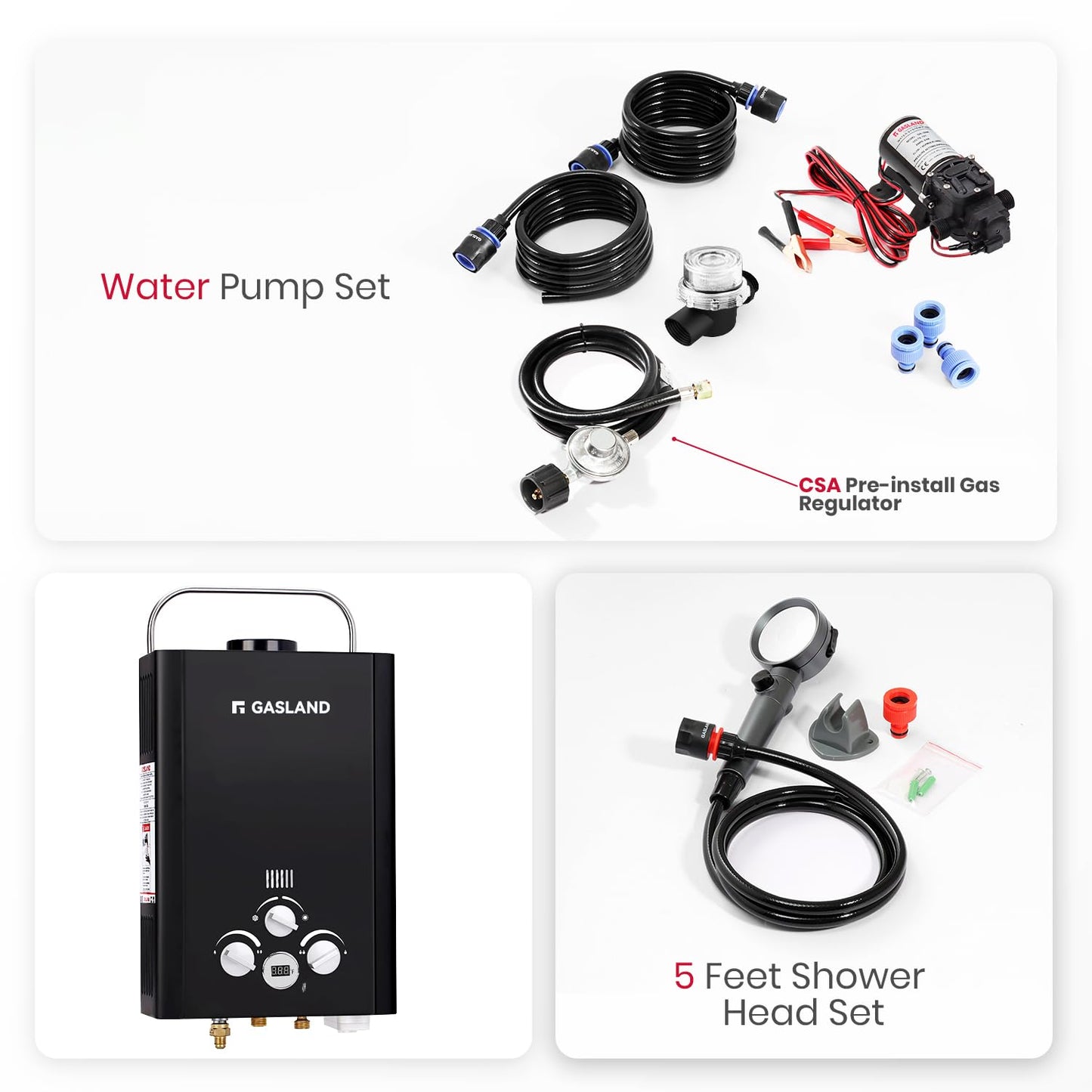 GASLAND CSA Certified Portable Water Heater with Pump Outdoor - 1.58GPM 6L Propane Tankless Instant On Demand Hot Water Shower for Camping & Camper, Includes 1/2" Twist-On Pipe Strainer,BE158BP60
