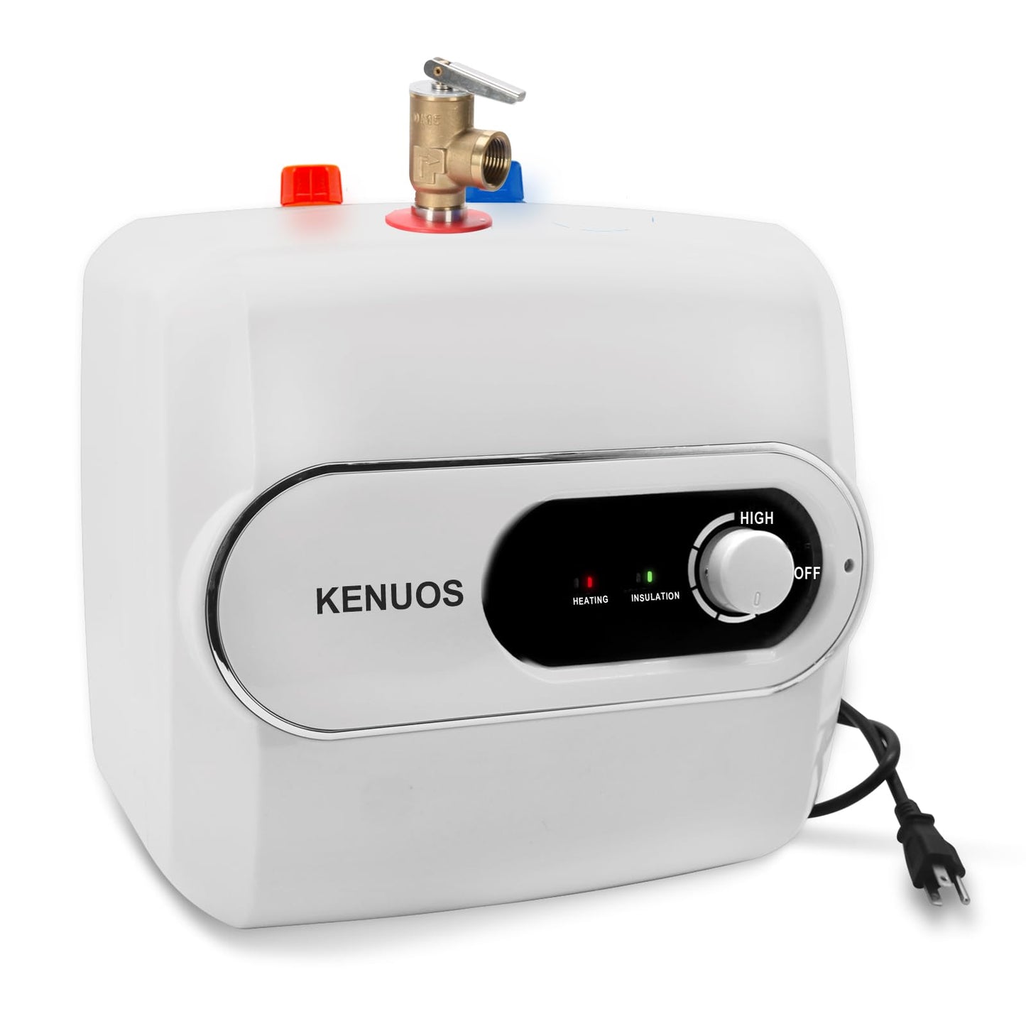 KENUOS 4 Gallon Water Heater Under Sink Instant Hot Water Heaters 1500W 110V 120V Mini Tank,Under Counter Water Heater with Safety Vavle 1/2" NPT for Kitchen,Bathroom,Camper,RV,White