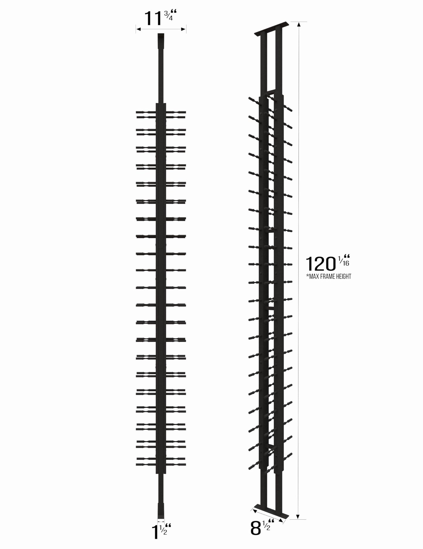 Ultra Wine Racks Floor-to-Ceiling Mount Display (2 Side, Single Deep, Black, Holds 42 Wine Bottles) - Modern Metal Wine Storage for Wine Cellars, Home Bars, Kitchens, and Dining Rooms