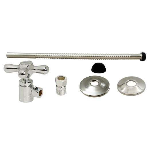 Westbrass D1712T-05 Toilet Supply Line Kit includes 12" Corrugated Riser, Cross Handle Angle Stop Shut Off Valve, Compression Adaptor and Flanges, Polished Nickel