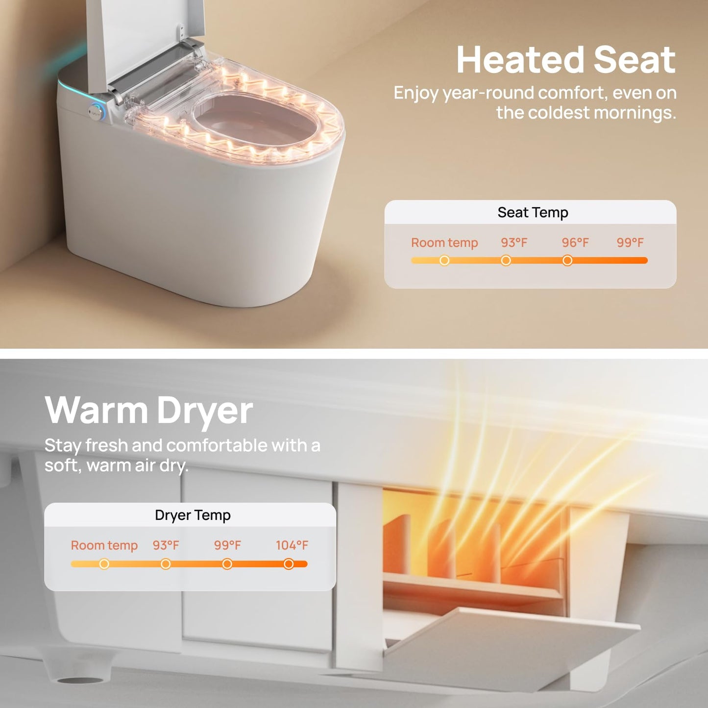 Smart Toilet with Bidet Built-in: Gentle Wash Bidet Toilet with Dryer, Dual Flush One Piece Toilet with Child Mode, Foam Shield, Heated Seat, Foot Sensor, UV-C Night Light, Pre-wet, Auto Lid/Seat
