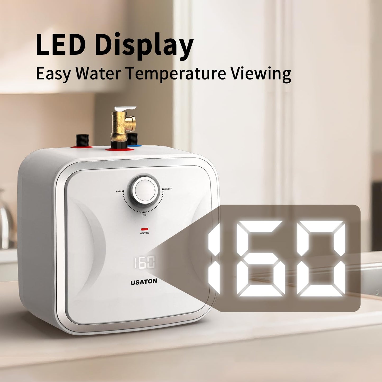2.5 Gallon Hot Water Heater Electric - Compact Under Sink Instant Portable Mini Small Tank Hot Water with LED Display for Point of Use, RV Camper Kitchen, 110V/120 volt, 1440W, Wall or Floor Mounted