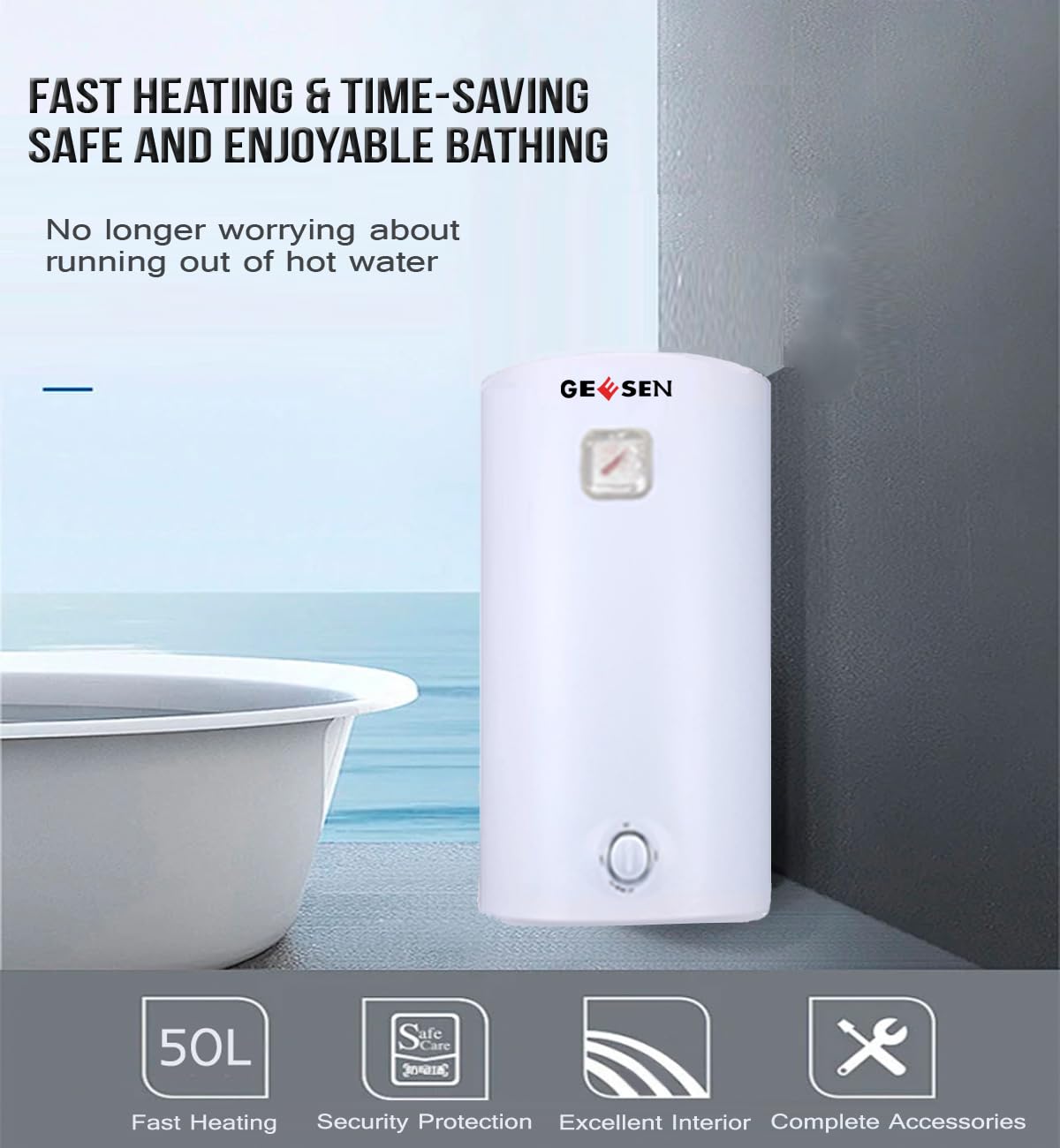 Electric Hot 50 liter Water Heater Storage, RV TR Endless Trailer Indoor Waterproof Shower Water Heater Compact Point-of-Use, Bathroom Shower (13.2 gallon) plug in 120v