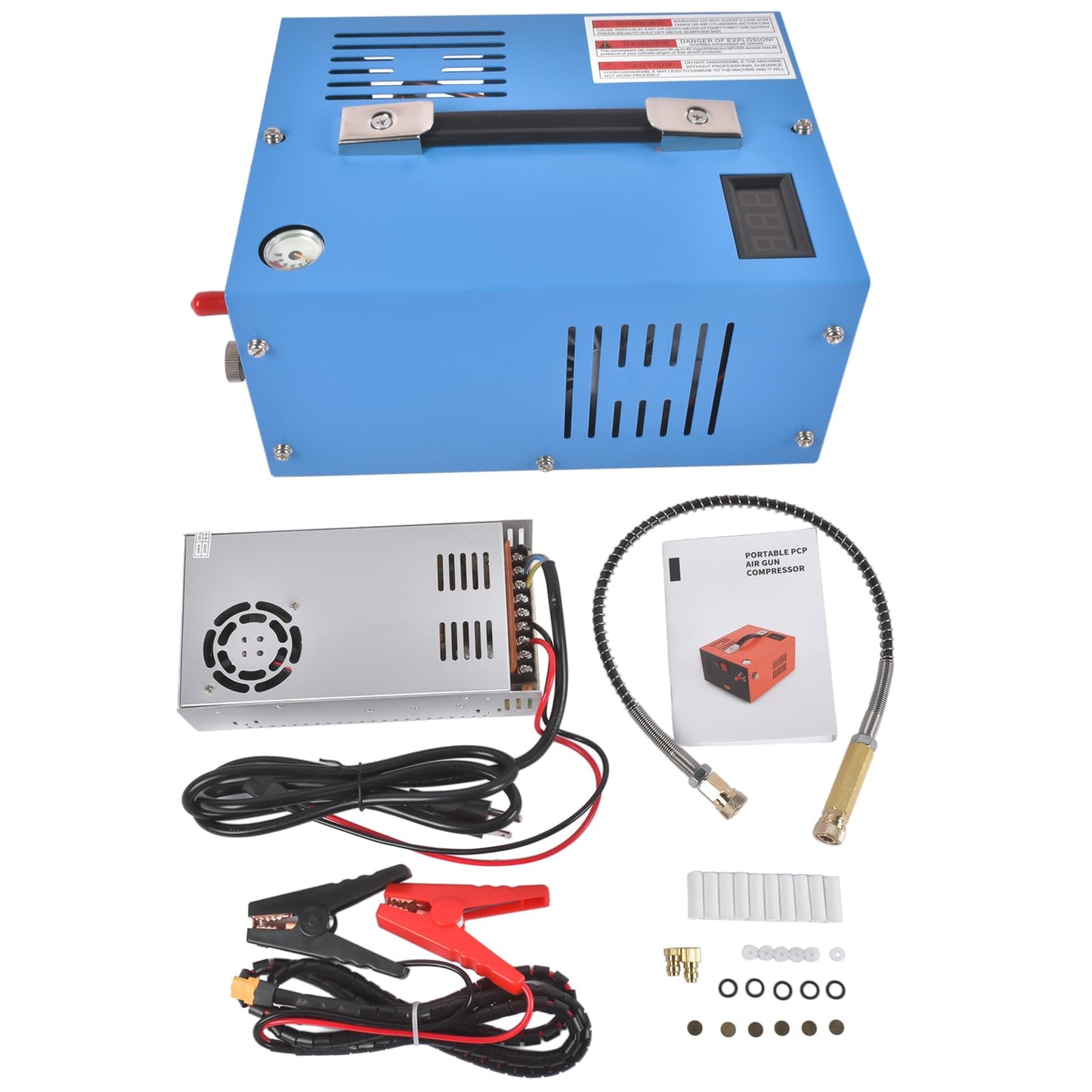 PCP Air Compressor 4500PSI/30Mpa, 12V DC/110V AC High Pressure Air Pump with Built-in Converter, Water/Oil-Free with Oil-Moisture Filter, for PCP Air Rifle Pistol Paintball Scuba Tank, Blue Mixizap